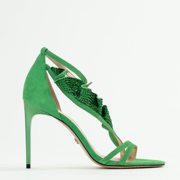 Cynthia Richard “Florence” Emerald Green Crystals Stiletto Heels Sandals -Size 8 - Picture 4 of 13